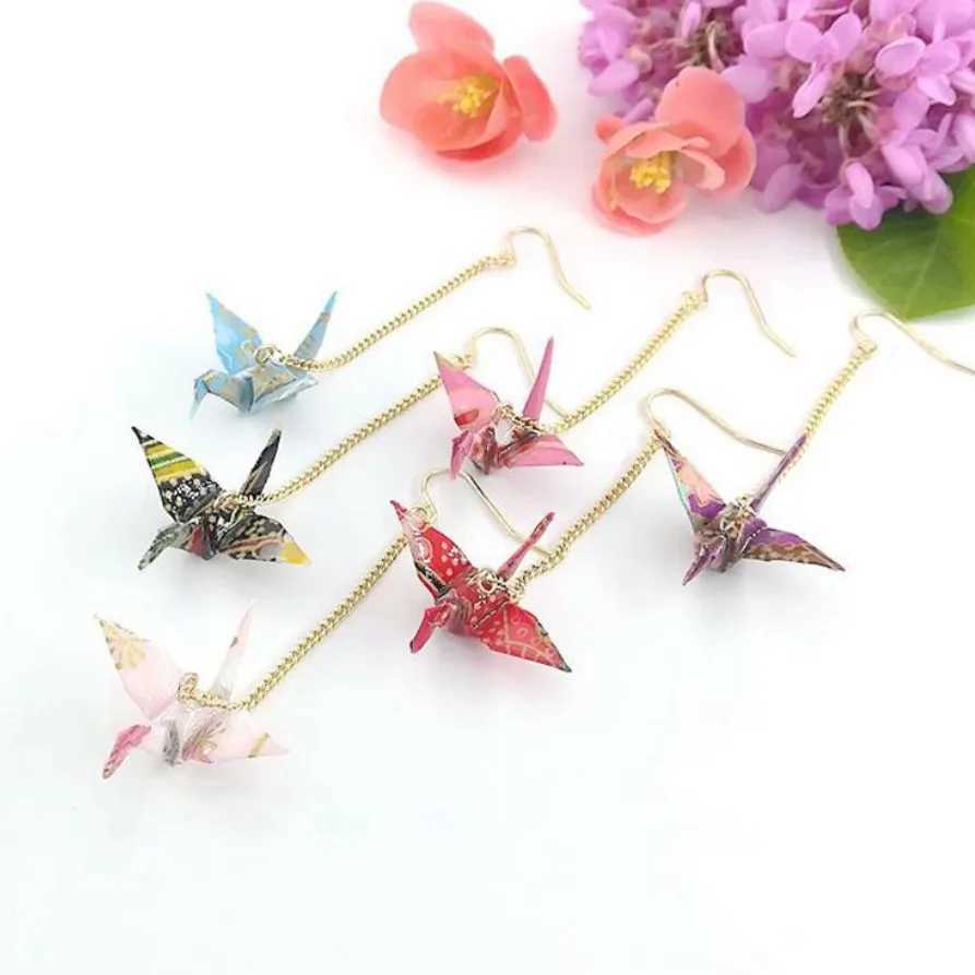 8Seasons 1 PC Origami Women Drop Earrings Ethnic Washi Japanese Paper Crane Pendant Romantic Party Accessories Charms Gift J251021