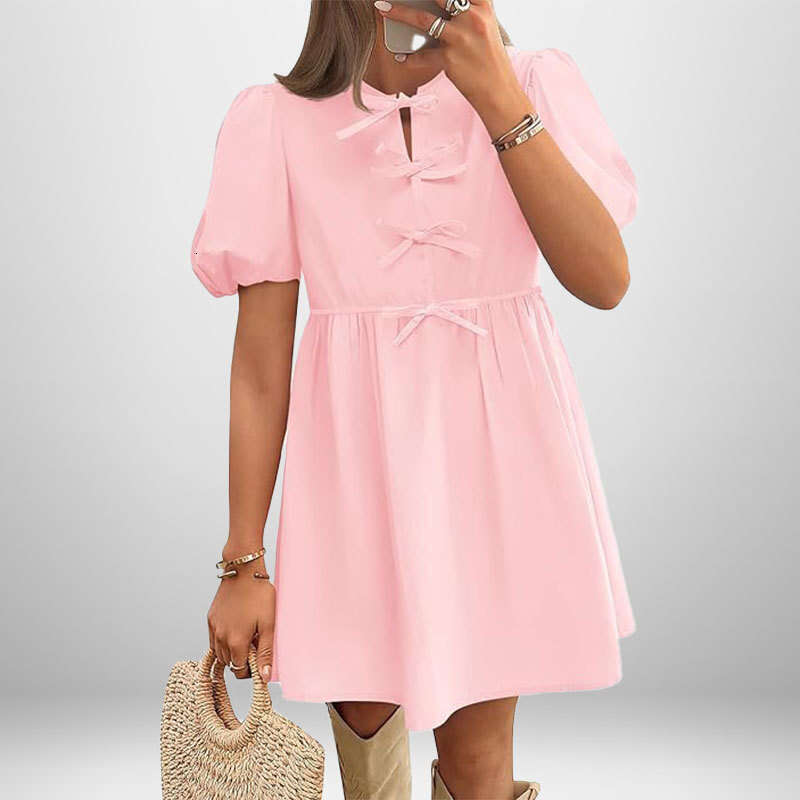 2025 Summer New Women's Fashion Elegant and Stylish Solid Color Puff Autumn Sleeve Dress
