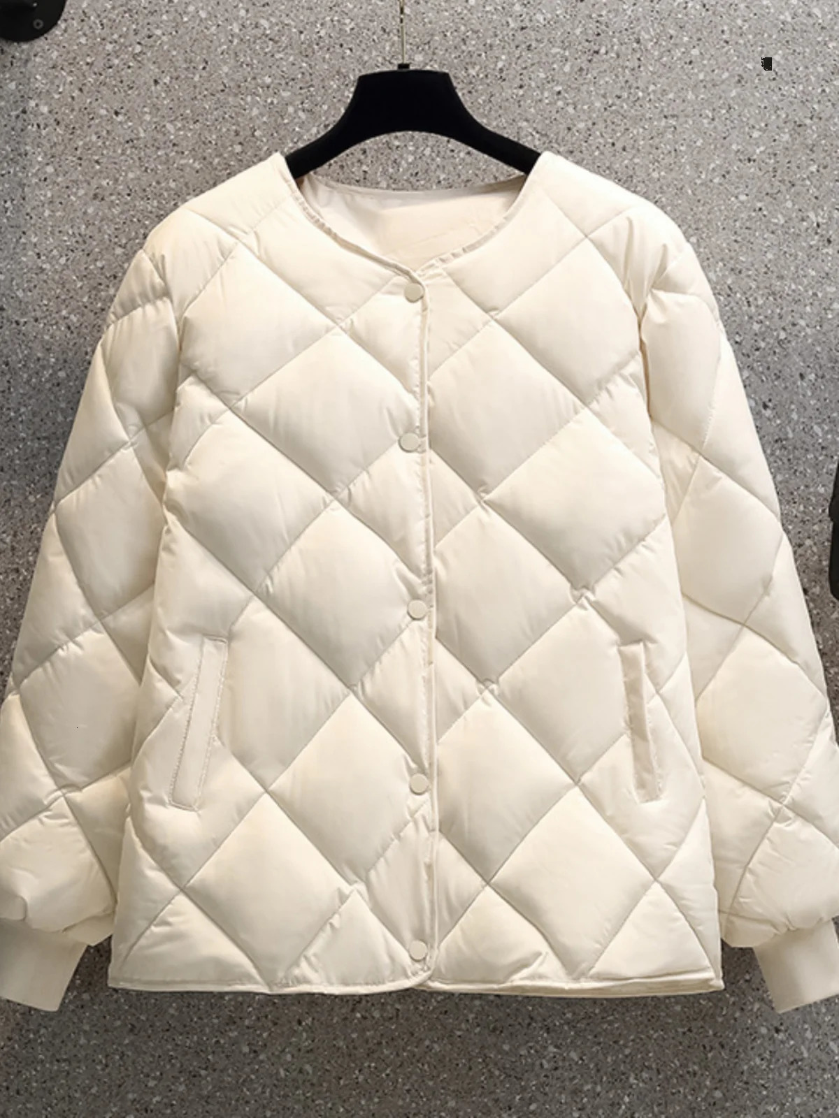 Womens ort Cotton Jaet Winter Korean Sle Lightweight Casual Diamond Pattern Versatile Slim Fit Long Sve Coat 251021