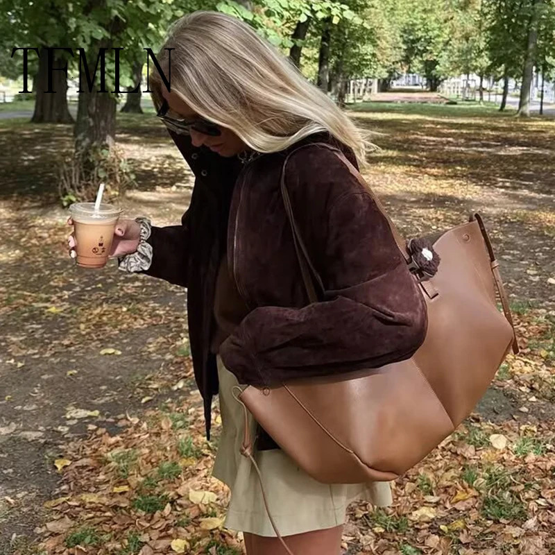 TFMLN Fashion Womens Suede Jackets Female Pockets Elegant Warm Coat Chic Street Zipper Casual Coats 251021