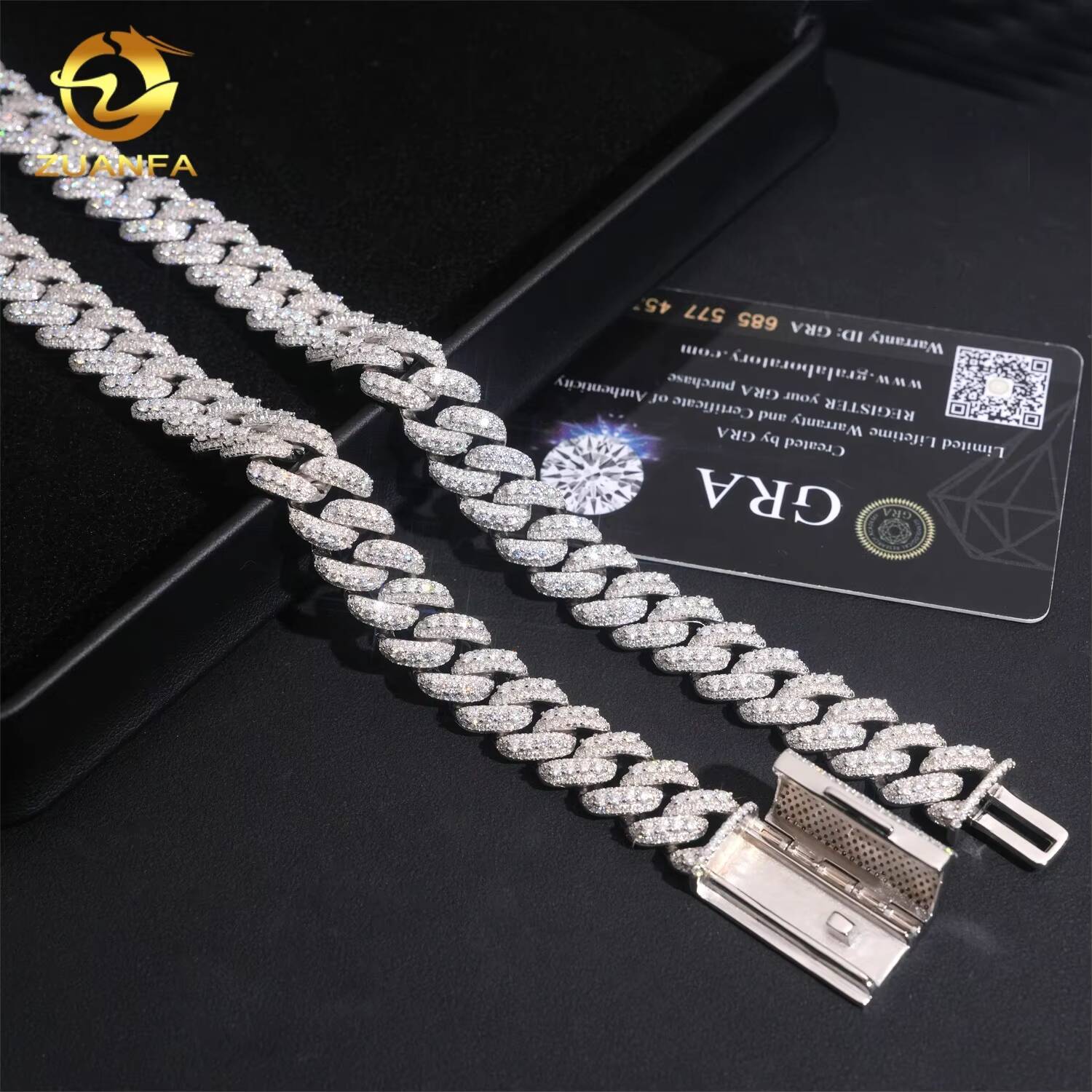 Hip Hop Jewelry 925 Silver Iced Out GRA Certificate VVS Diamond 13mm Moissanite Cuban Link Chain