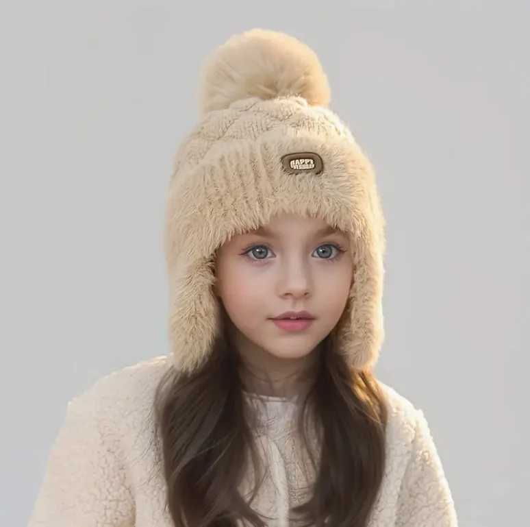 Kids Winter Hat with Ear Flaps Hat with Furry PomPom Plush Lining Soft Warm Beanie for Boys Girls for 410 Y J251021