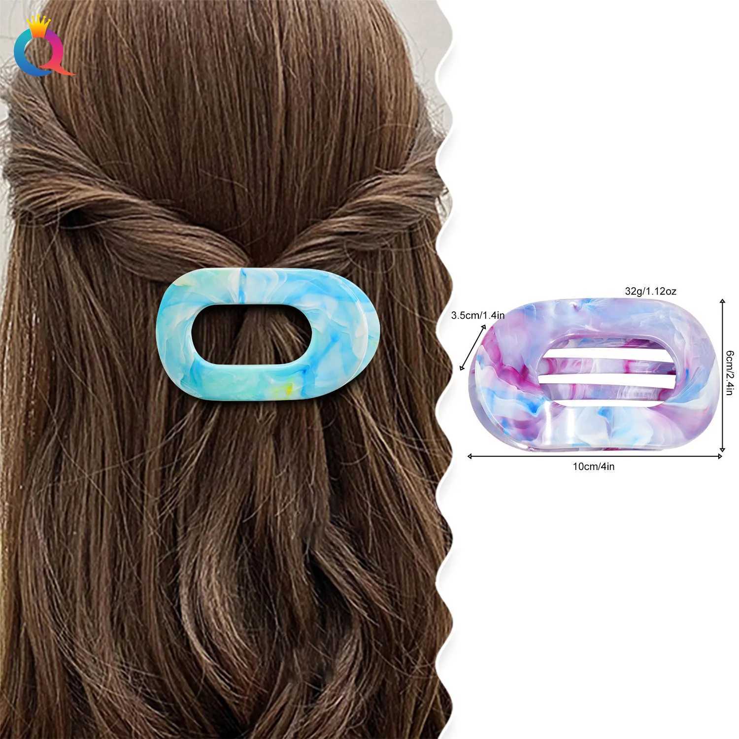 Fashion Oval Hair Claw Clips Women Elegant Marbling Acrylic Flat Circular Hair Grips Premium Colorful Updo Hair Pins BarrettesW254021