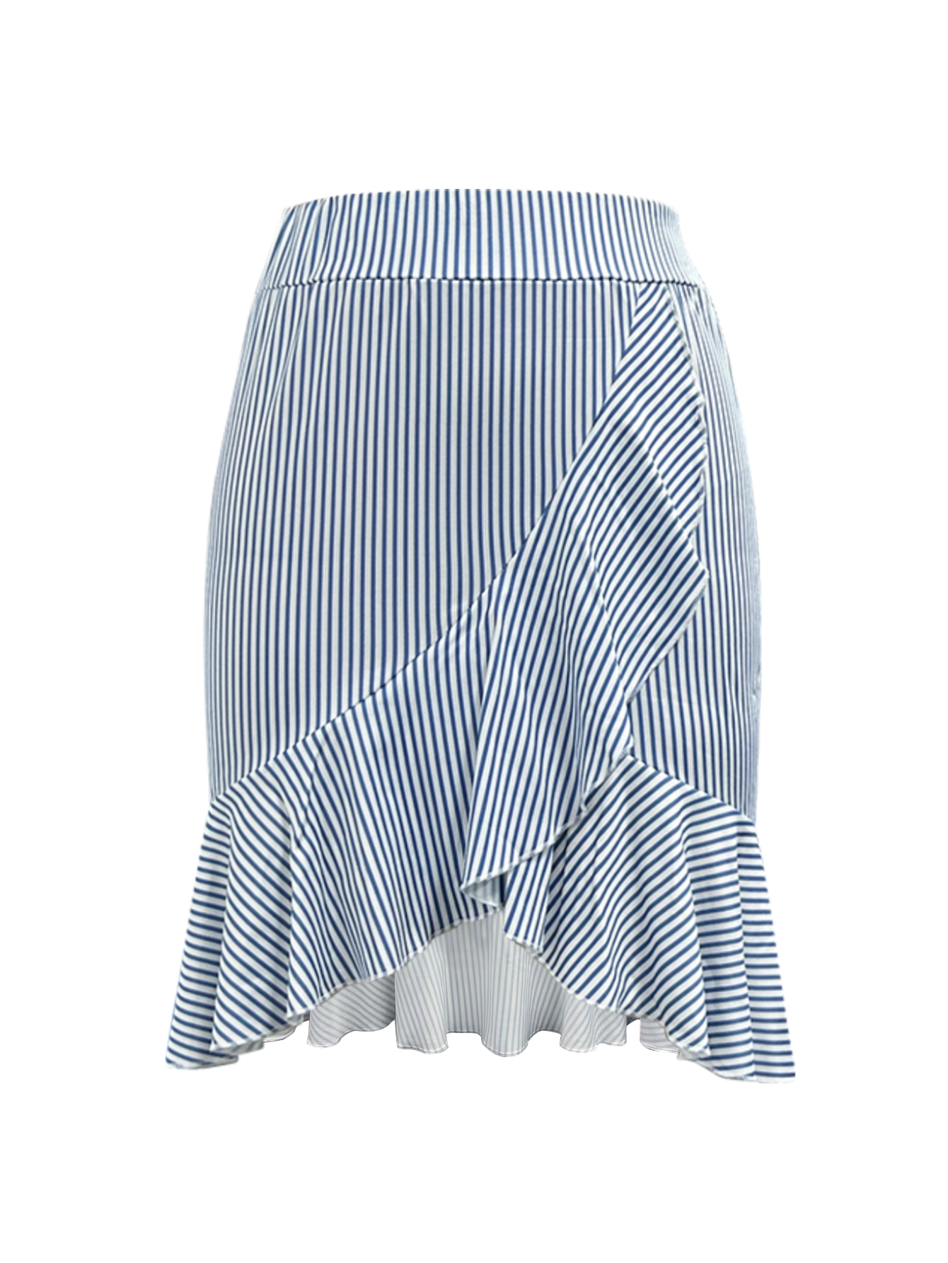 Women's Spring & Summer Striped Printed French Elegant Style Commute Ruffled Midi Skirt, Milk Silk Versatile Skirt-CF50792