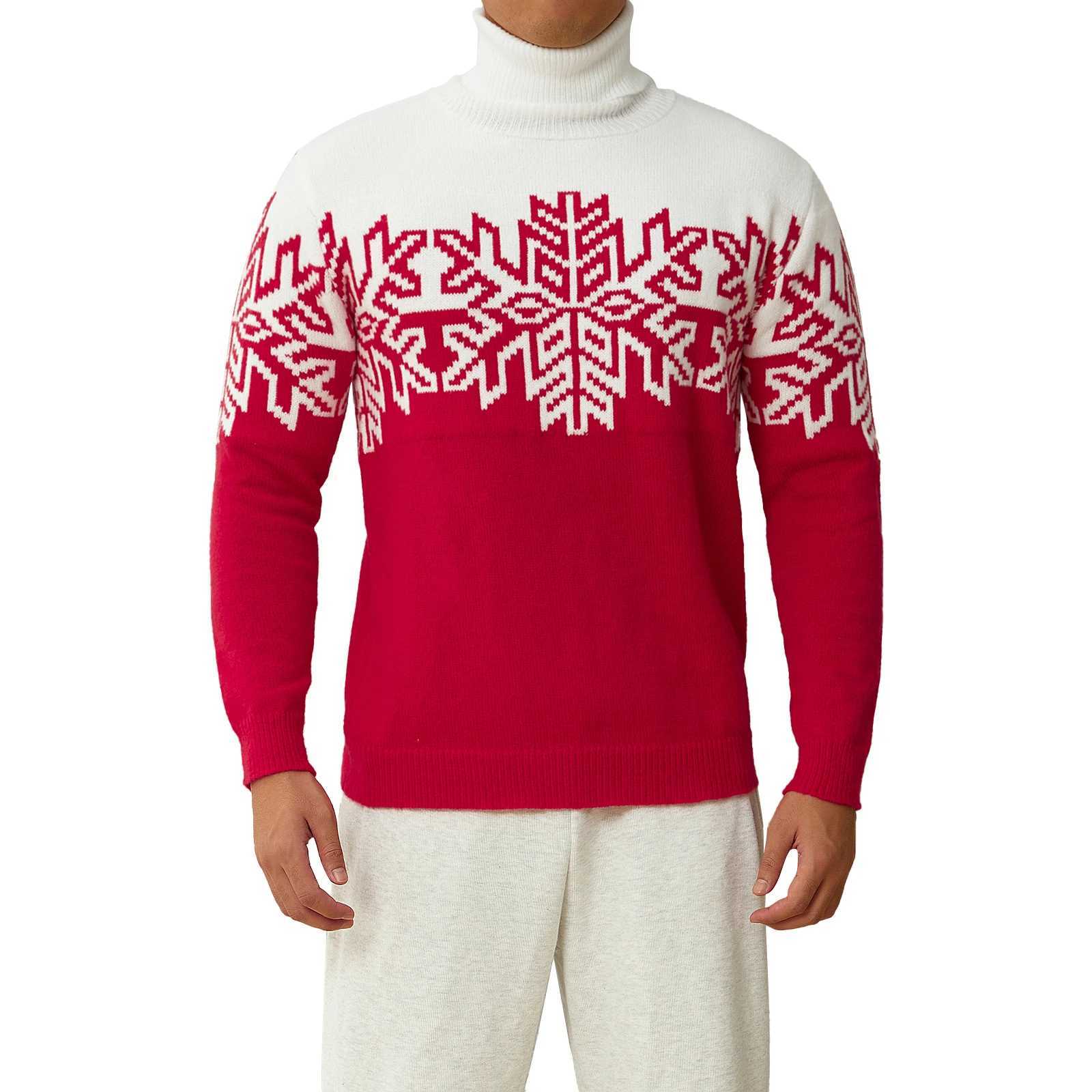 Family Matching Christmas Sweater Snowflake Print Contrast Color Turtleneck Long Sleeve Knitted Pullovers L251021XO5I