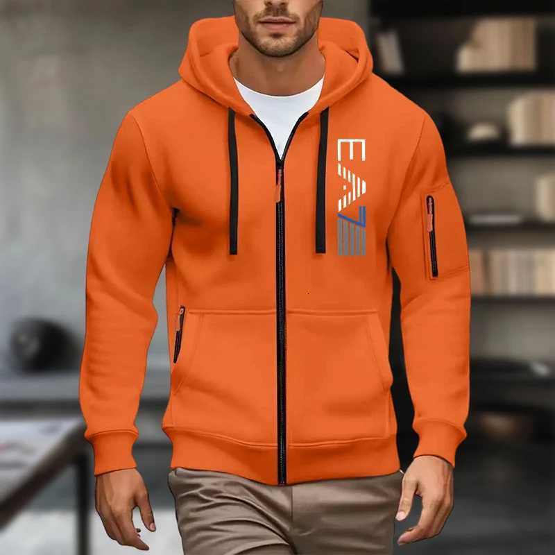FallWinter Bestselling Casual Fashion Mens HighQualit Solid Color Zippered Sweatshirt Thick Long Sleeve Hooded W251021
