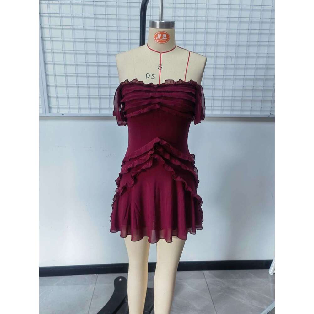 Women's Fashion Ins Mesh Slim Short Hot Girl Strapless Vacation Style Dress Summer