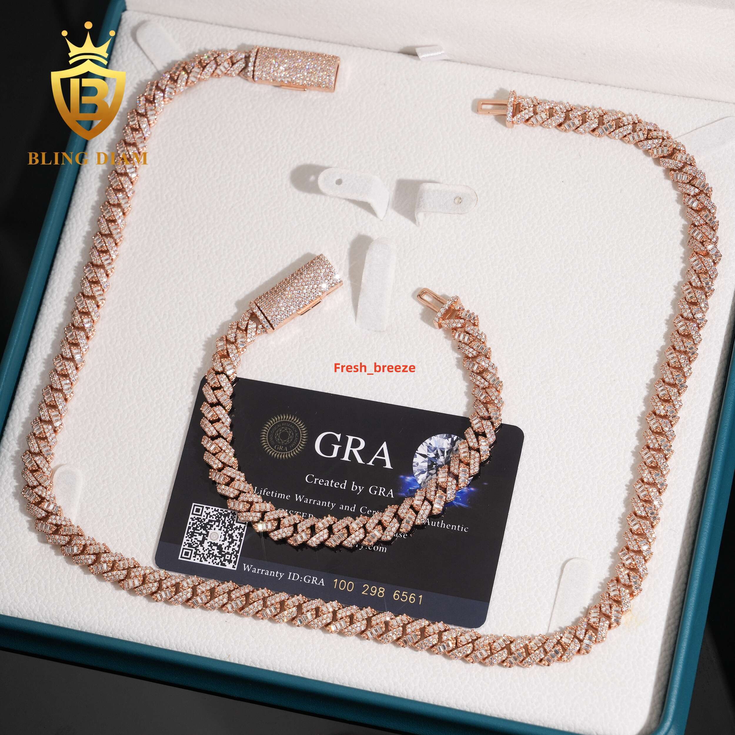 New Trendy Fine Jewelry 925 Sterling Silver Moissanite Diamond Iced Out 8mm Two Rows Hip Hop Moissanite Cuban Link Chain