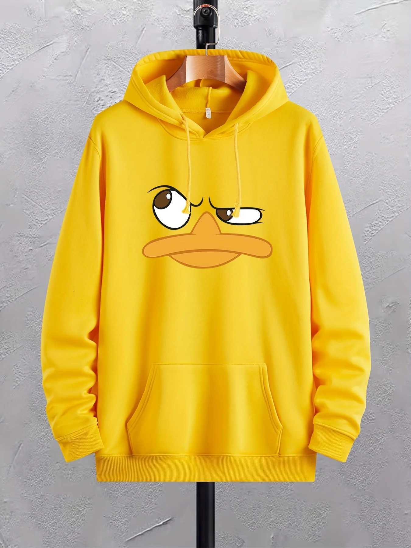 Cartoon Duck Print Hoodies For Men Graphic Hoodie With Kangaroo Pocket Comfy Loose Trendy Drawstring Hooded Pullover W251021