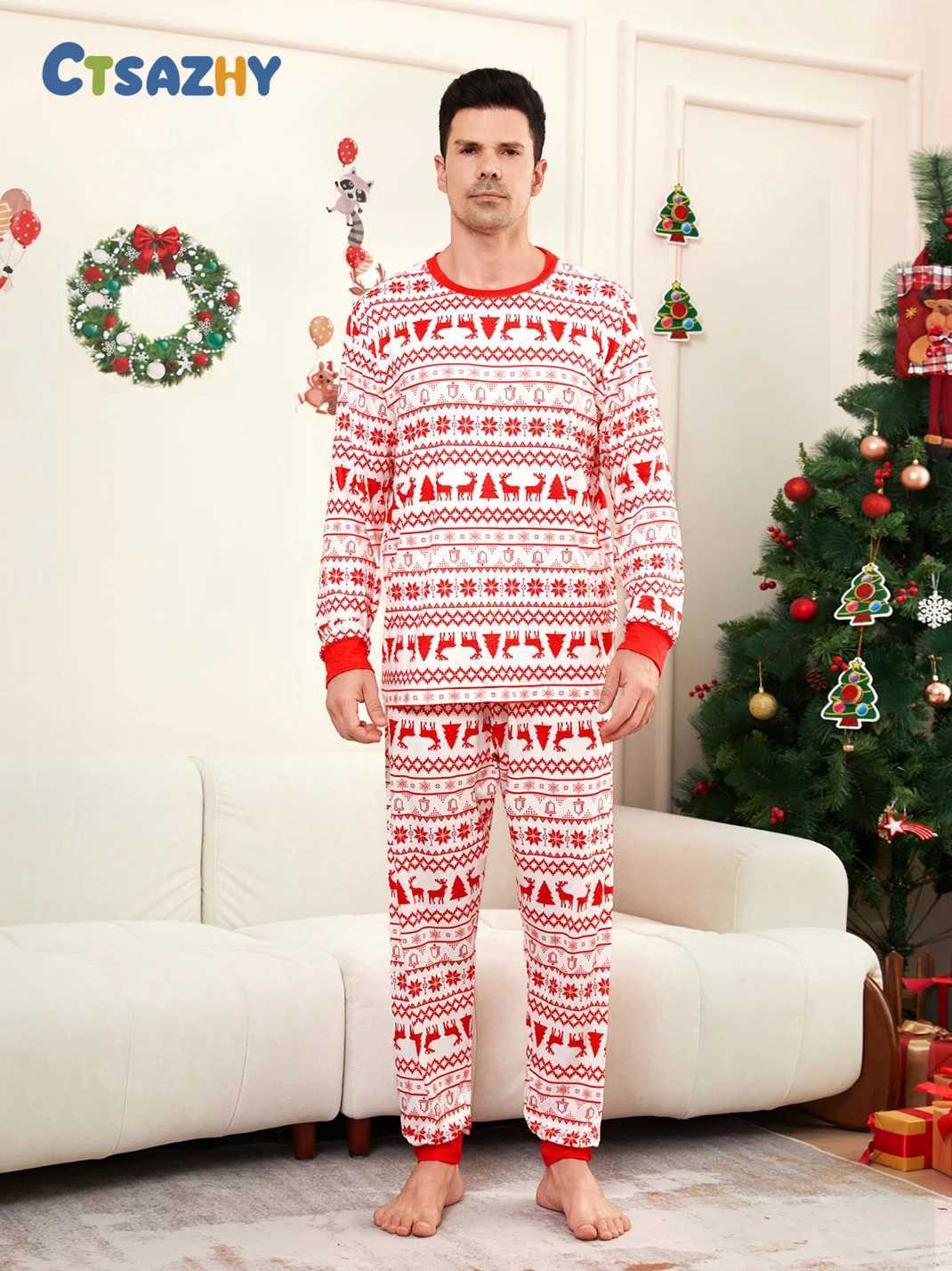 Christmas Family Matching Outfits Mom Dad Kids 2 Pieces Pajamas Set Baby Casual Loose Sleepwear Xmas Family Look Pyjamas L251021E8VB