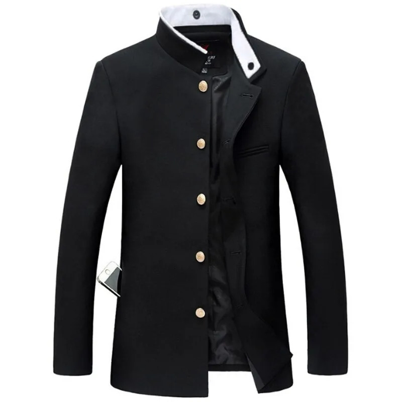 Men Black Slim Tunic Jacket Single Breasted Blazer Japanese School Uniform College Coat 251021