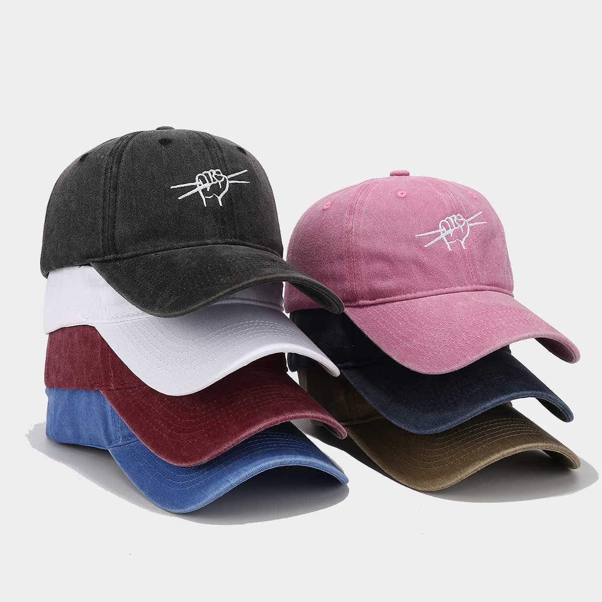 Hiphop Style Drumming Gesture Embroidered Soft Top Baseball Cap for Men and Women Washed Personalized Duckbill Cap Trendy Versatile H251020