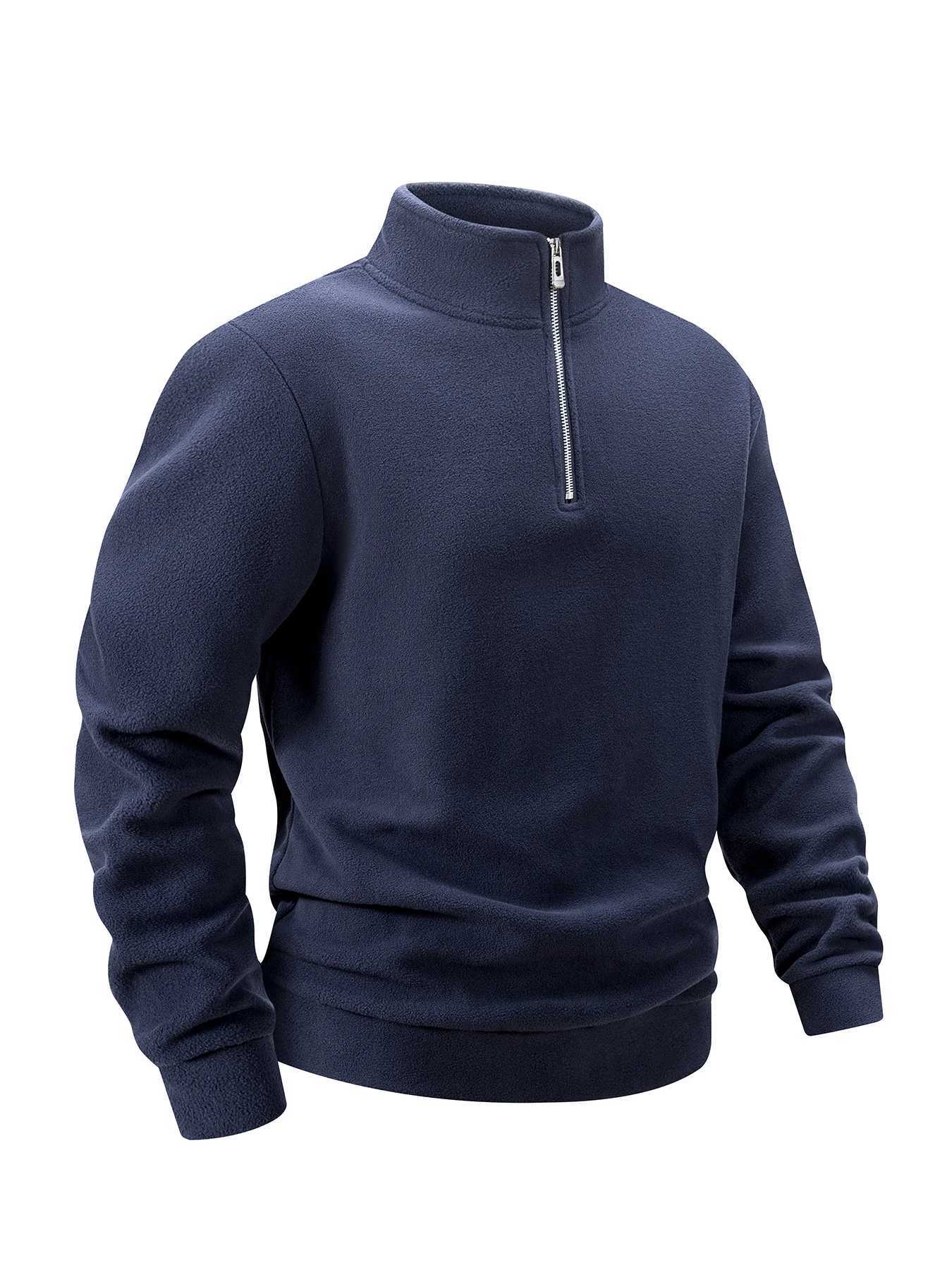 2025 Men Casual Fleece Sweatshirts Tops Men Sport Classic Stand Collar Sweatshirts Mens Quarter Zip Hoodie Basic Pullover 3XL W251021