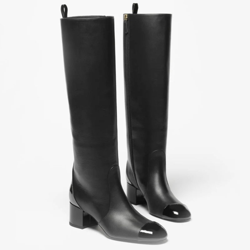 4.5cm block heels riding boots designer boots woman fall winter knee high boots women tall boots patent calfskin suede boots cap toes luxury boots 2026 new boots 35-42