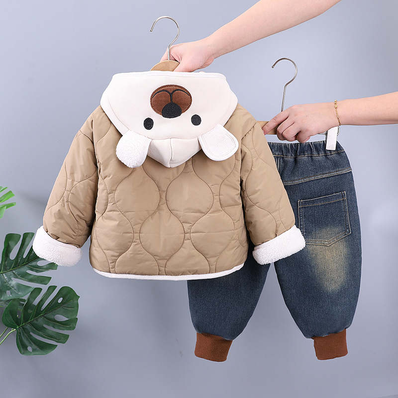 Winter Warm 2025 New Kids 3-Piece Fleece-Lined Set, Thermal Padded Cotton Outfit for Boys and Girls, Cute Winter Clothing for Babies and Toddlers