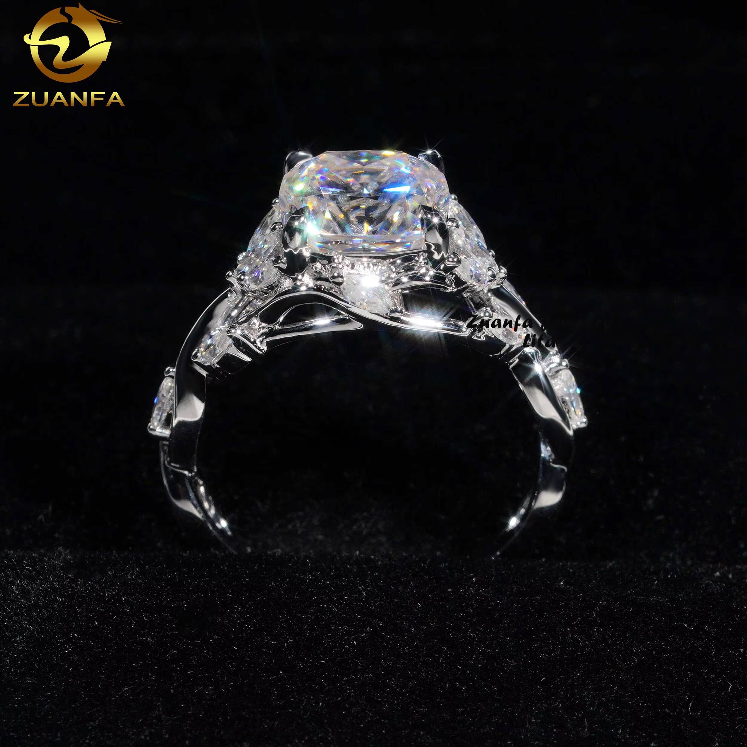 Certified Pass Diamond Tester 25CT Cushion Cut Moissanite Diamond 14k Womens Gold Engagement Rings