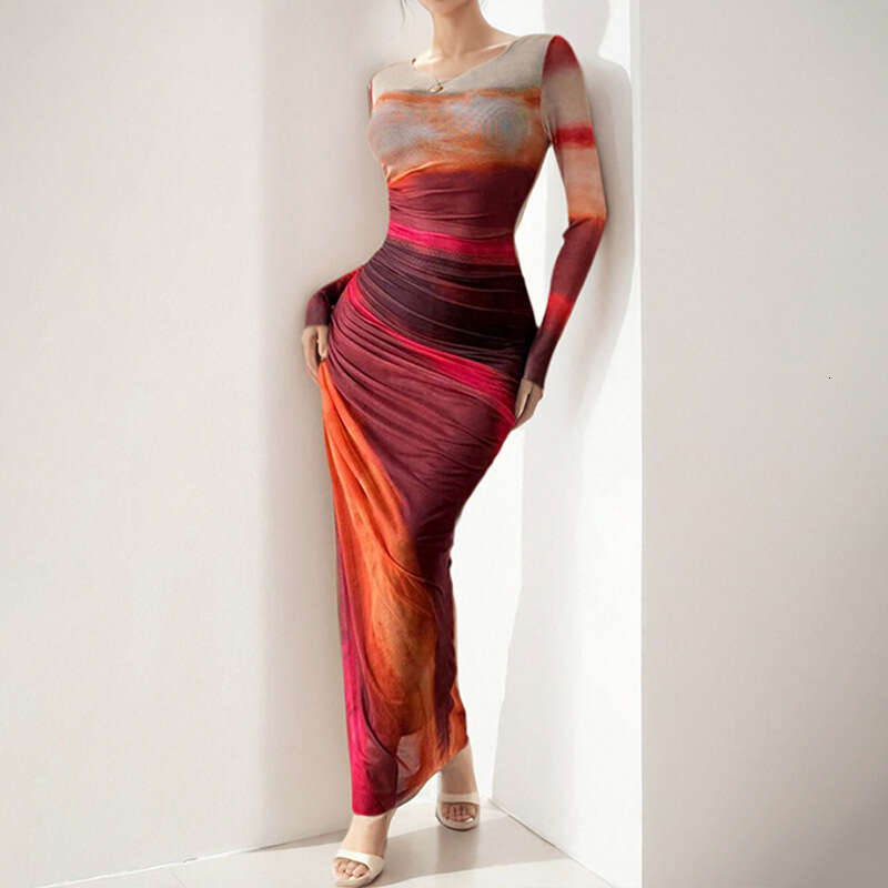 2025 Autumn Women's Fashion Elegant Sexy Slim Waist Long Sleeve Dress