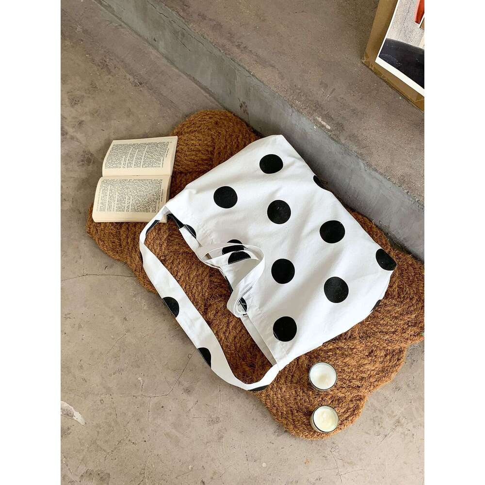 Summer Women's Polka Dot Design Canvas Korean Style Lazy Trend Large Capacity Tote Bag For Women B5