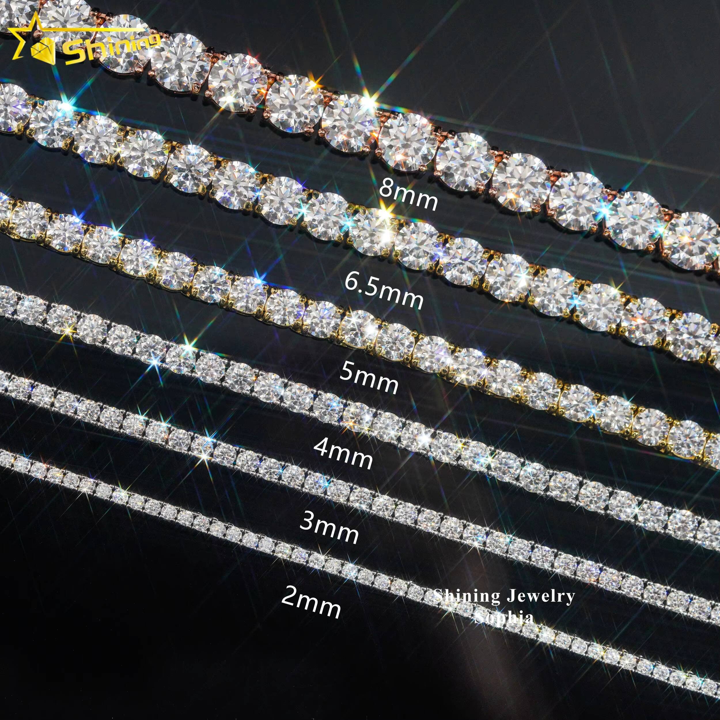 Wholesale Factory Price 3MM 4MM Hip Hop Iced Out Jewelry Lab Grown Moissanite Diamond Jewelry Tennis Chain Necklace