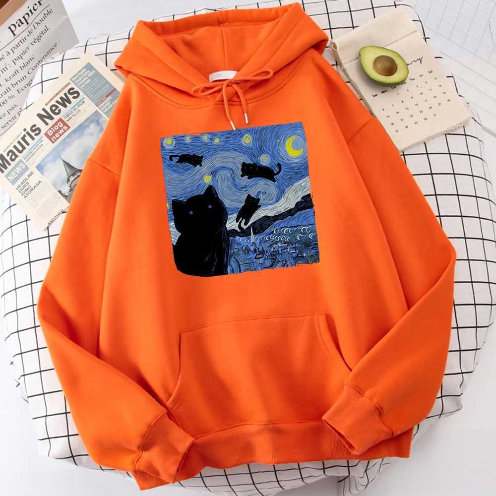 The Starry Cat Night Printing Hoodies Men Autumn Oversize Hoodie Fashion Fleece Sweatshirts Casual SXxl Pullover Tops W251021