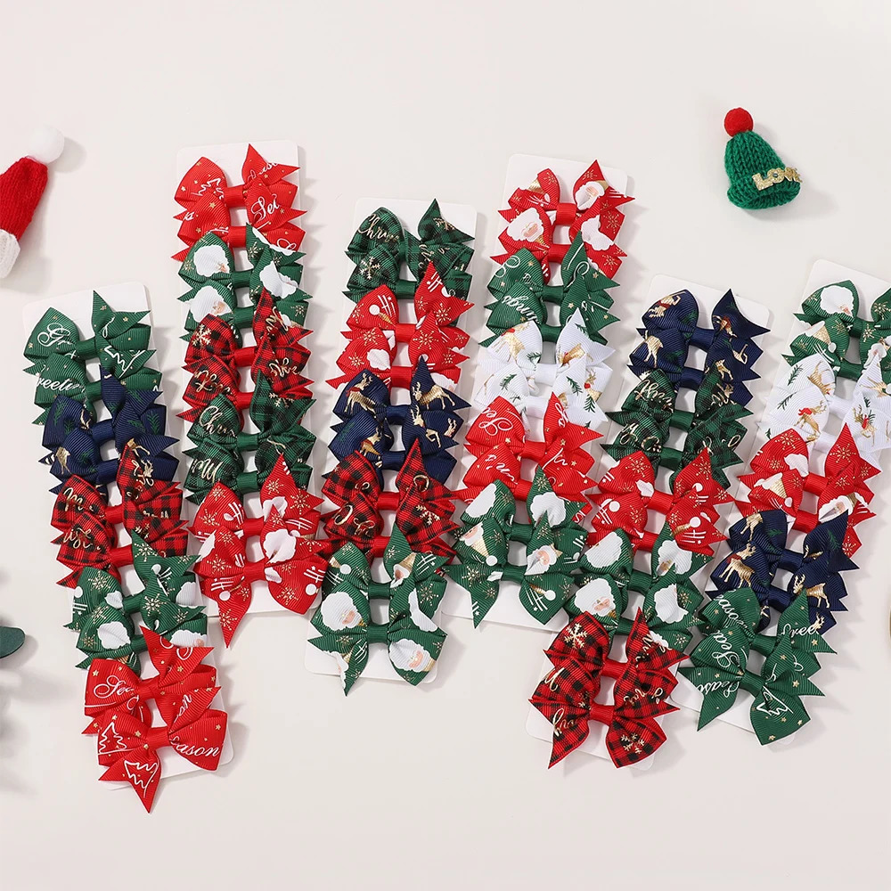1020Pcs Christmas Snowman Santa Claus Bows Hair Clips Baby Girls Ribbon Bowknot Hairpin Kids Headwear Supplies Hair Accessories 251021