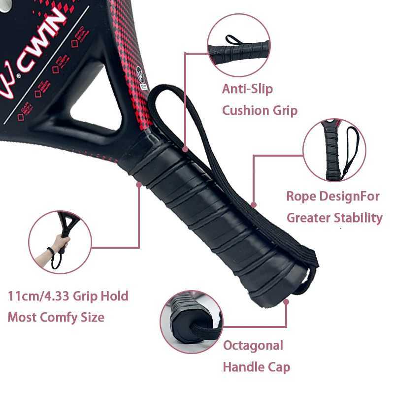 Cwin Paddle Racket Carbon Fiber Soft EVA Face for Adult Prefessional Training Tennis Paddle Racquet with Padel Shovel Protector W251021