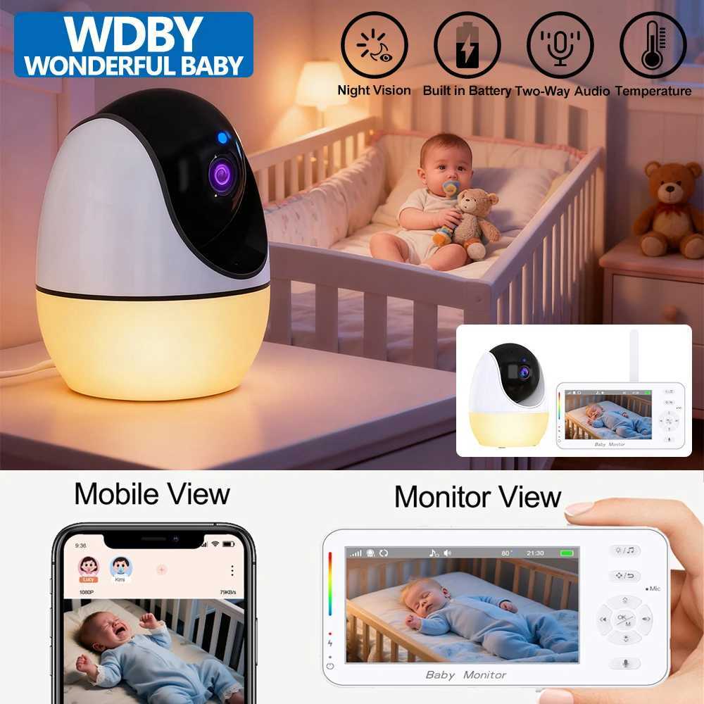 43Inch Baby Video Monitor with 4x Zoom Camera MotionSound Detection Soft Night Light Dual Control APP Wireless Monitor J251121