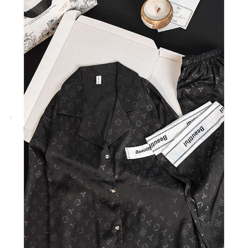 Jacquard Floral Light Luxury Women's Pajamas Spring and Autumn Ice Silk Long Sleeve Comfortable Homewear Set