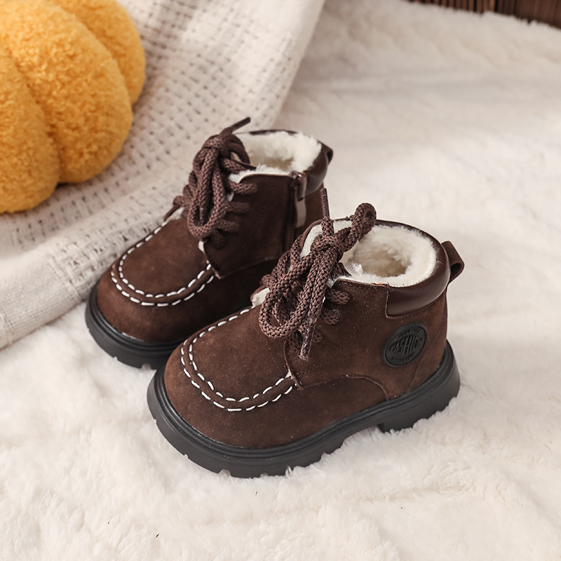 Waterproof anti slip cotton boots for boys with plush insulation children's snow boots with thickened thickness winter cotton shoes for girls Fre
