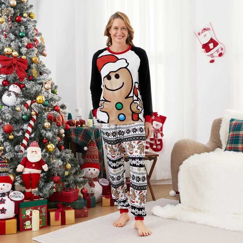 Christmas Family Matching Gingerbread Man Print Pajama Set With Drawstring Hood And Pockets L251021EQJG