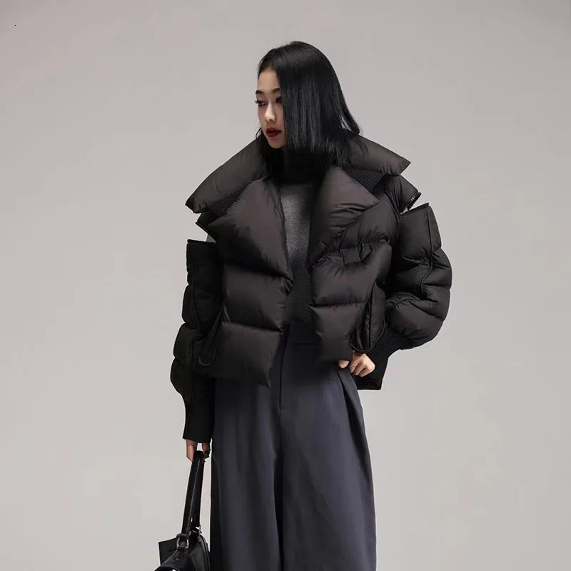 Overcoat Fashion Women Down Jacket Winter White Duck Down High Quality Knitted Patchwork Lapel Women Down Jacket H132 251017