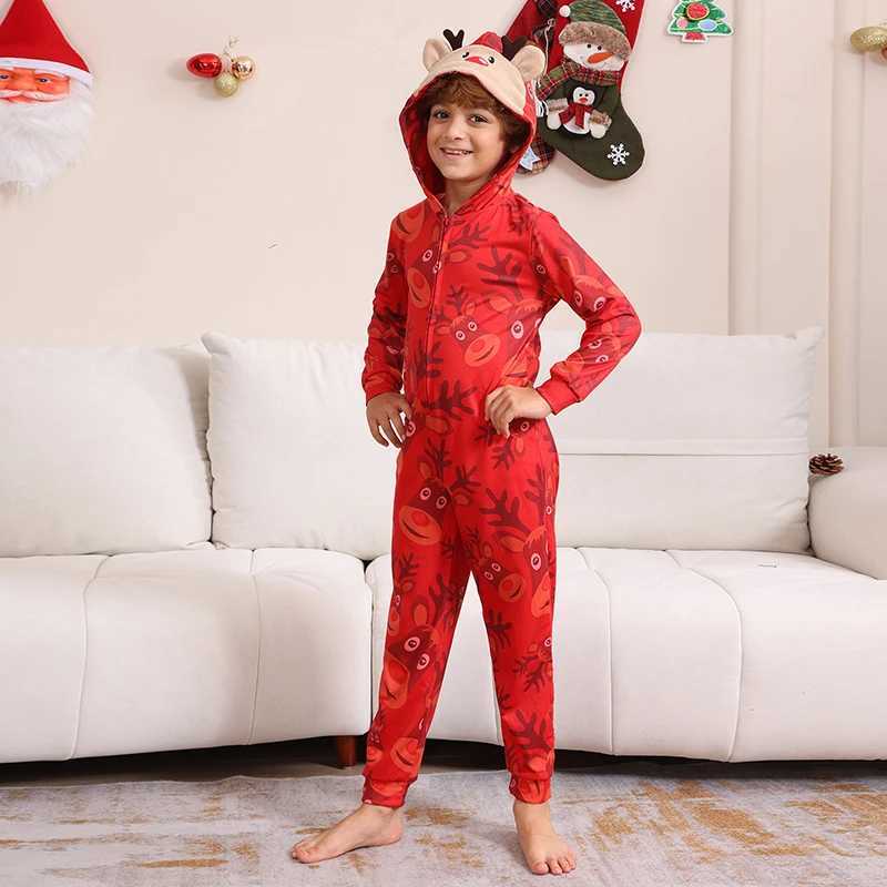 Christmas Matching Outfits for Family Elk Ear Hooded OnePiece Jumpsuit Romper Adults Kids Clothing Set Pajamas Xmas Look Pyjama L2510218045