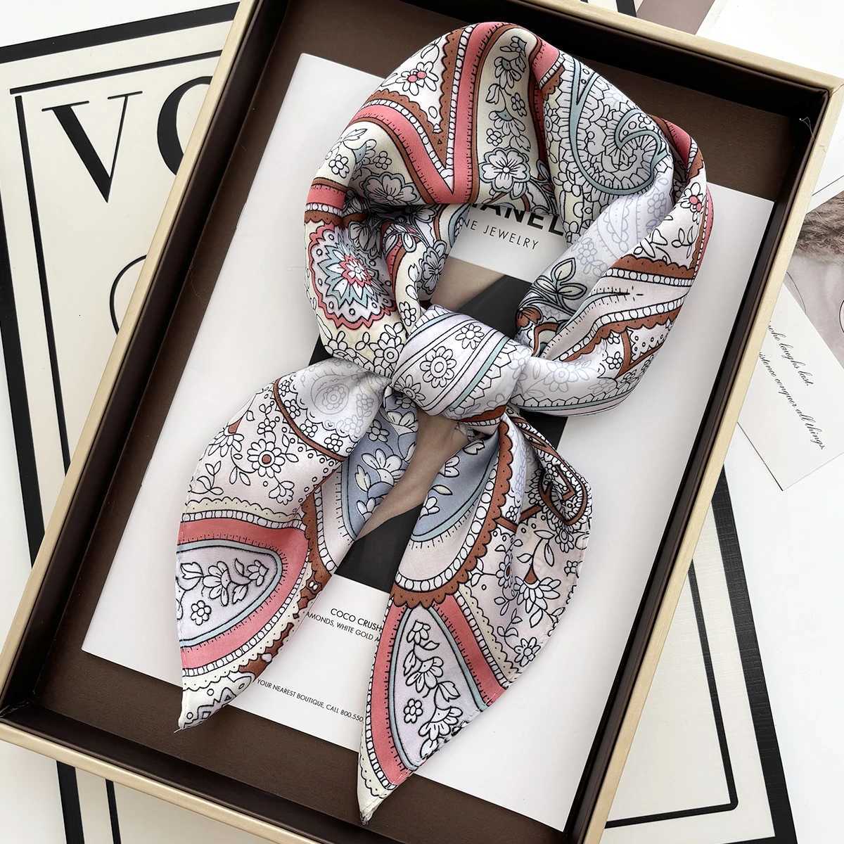 2025 New Luxury Brand 70X70CM Shawls Floral Stripe Print Scarf cloth Small Fashion Silk Scarves Band Foard HijabW251021