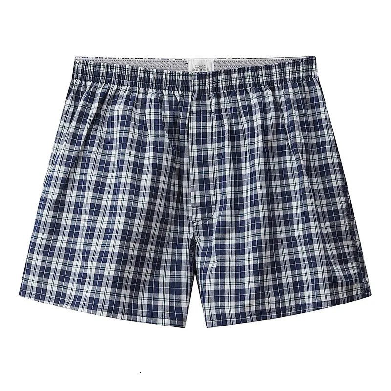 SXL Mens Cotton Underwear Boxer Shorts Casual Plaid Elastic Waistband Button Mens Boxer Underwear Comfortable Shorts for Home 251021