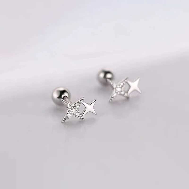 Real 925 Sterling Silver Zircon Star Bead Screw Stud Earrings For Women Classic Fine Jewelry Light Luxury Accessories J251021