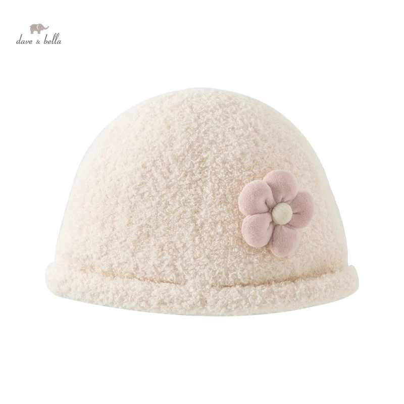 Dave Bella Winter Baby Girls Warm Flower Knitted Hats Children Beige Hat Soft Comfortable Kids Hat For 28Years DB4243809 J251021