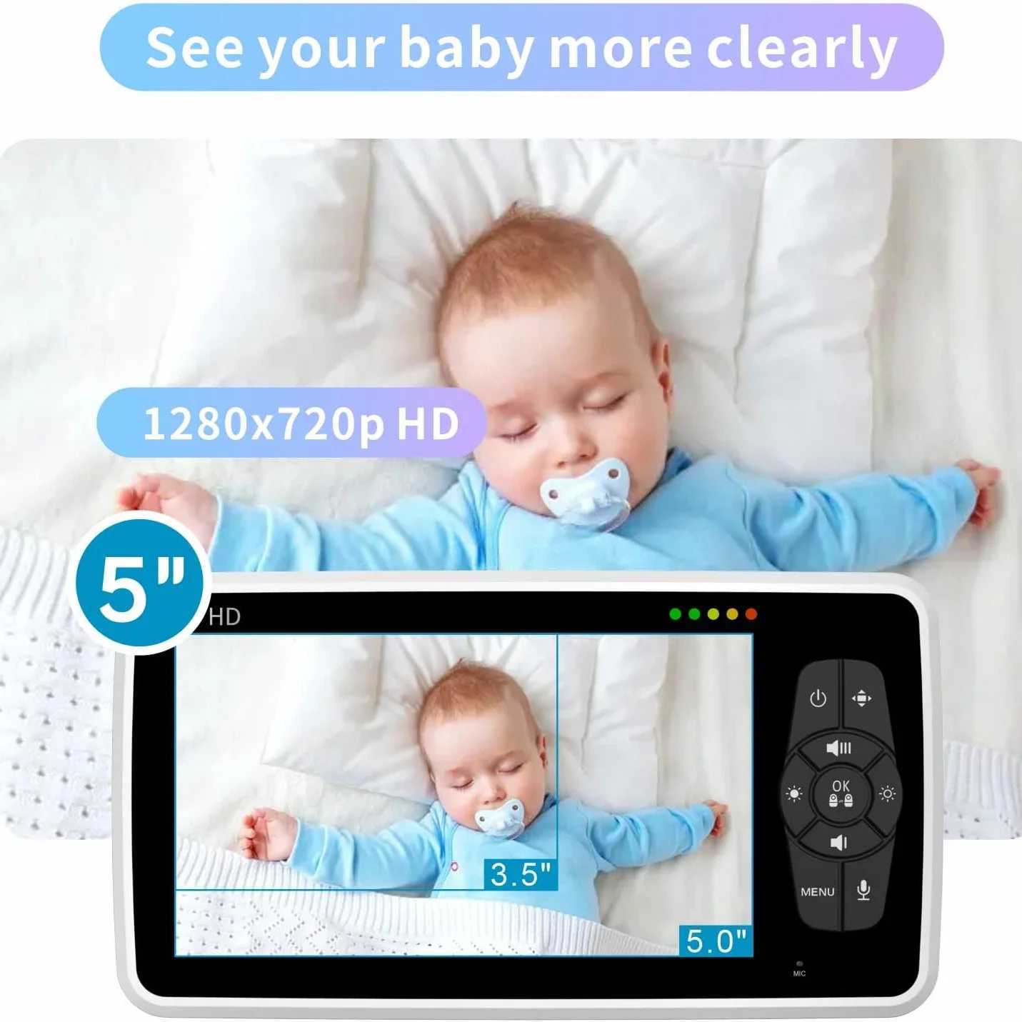 5 Screen Video Baby Monitor No WiFi HD Remote PanTiltZoom Night Vision Baby Camera ECO Mode Twoway Talk 8 Lullabies J251121