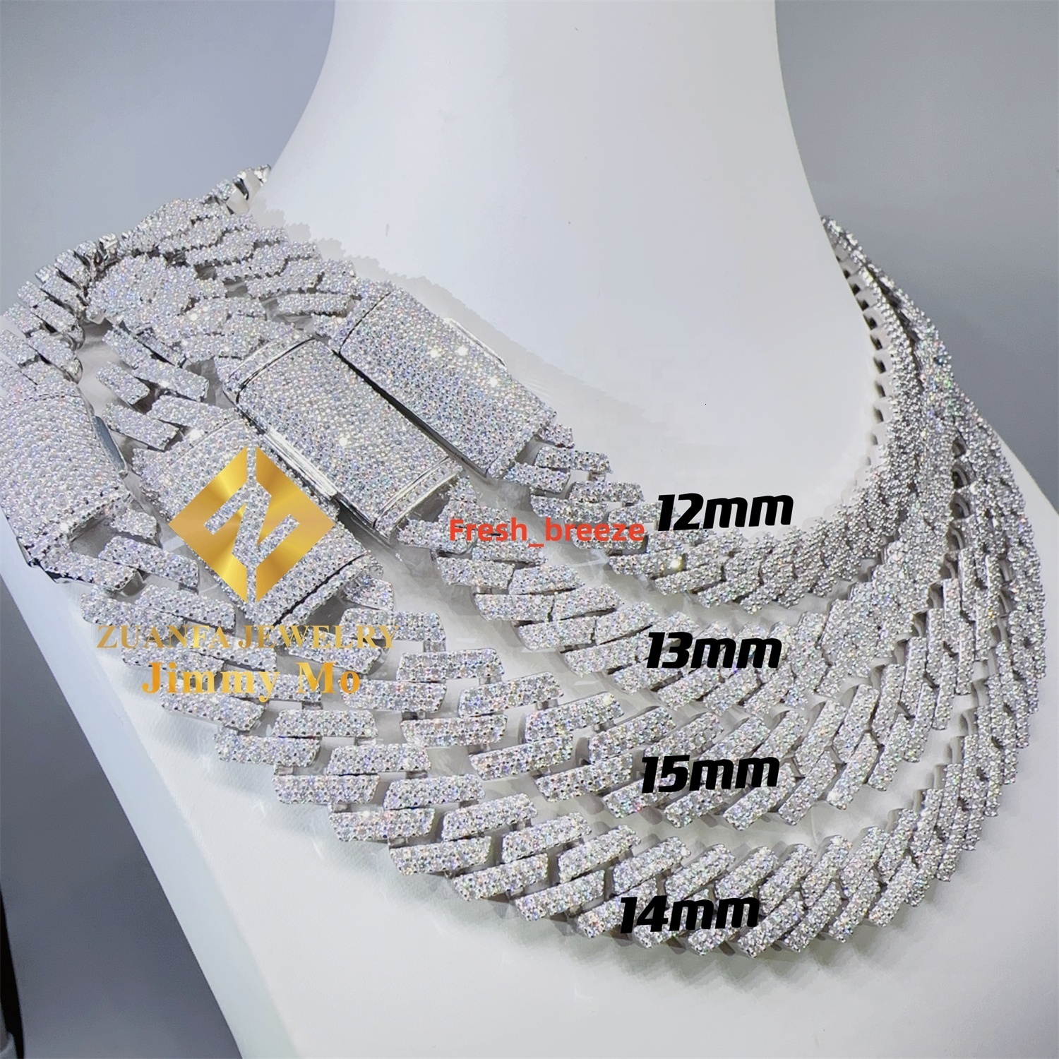 Hot Selling Pass Diamond Tester 925 Solid Silver 12mm 13mm 14mm 15mm Two Rows Iced Out Hip Hop VVS1 Moissanite Cuban Link Chain