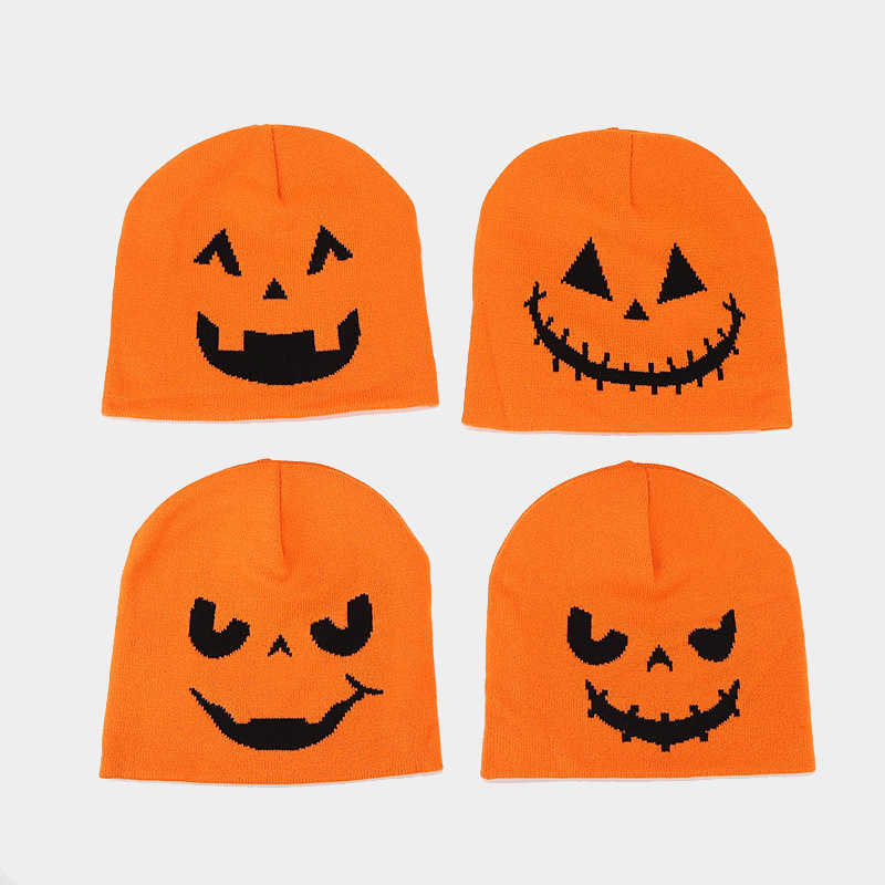 Autumn Winter New Halloween Pumpkin Skull Jacquard Knitted Pullover Hat Funny Festival Hat Warm Knitted Hat H251020