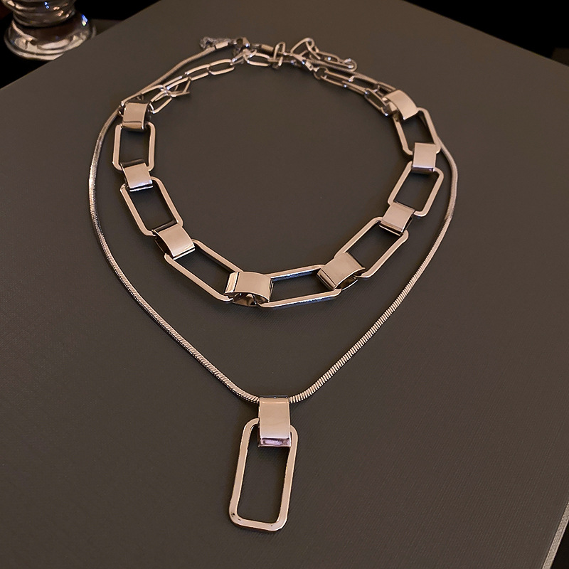 Metal Splicing Chain Necklace Set Minimalist Pendant Choker Punk Style Design Niche Jewelry - view 8