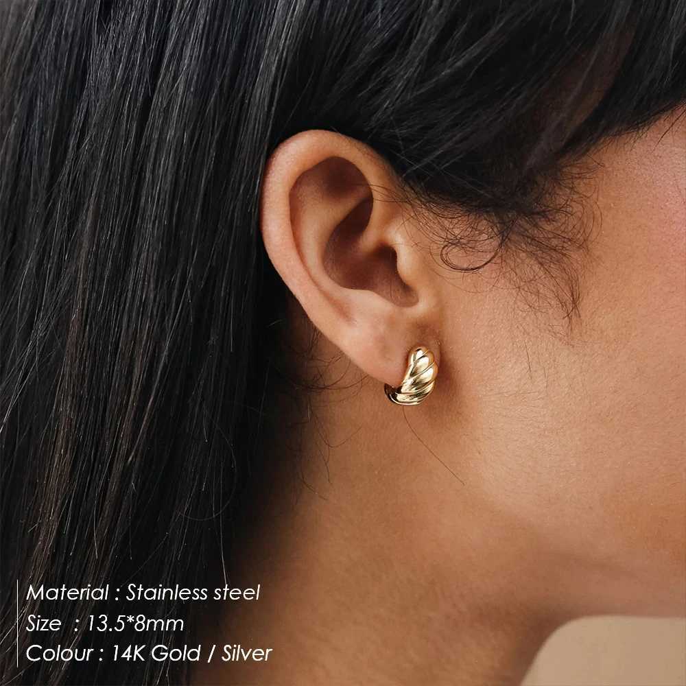 SUNIBI Small Stainless Steel Stud Earrings for Women Gold Color Bread Texture Simple Round Circle Ear Rings Trendy Jewelry J251021