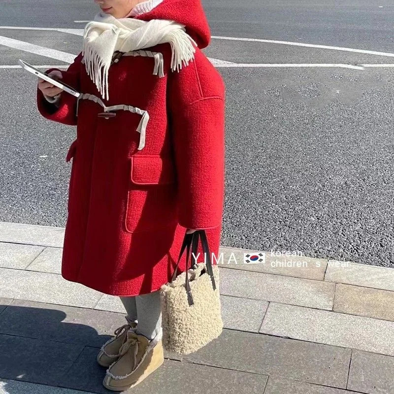 Girls Kids Coat Jacket Cotton Woolen Pink Warm Plus Thicken Velvet Winter Overcoat Childrens Clothing 251017