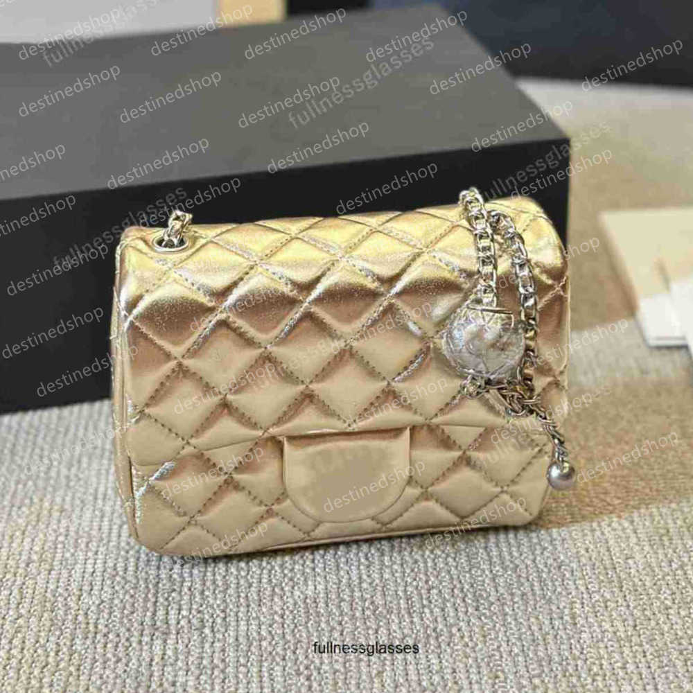 Designer bags 20cm 18cm Lambskin Shimmer Metallic Colors Square Quilted Classic Mini Flap Silver Crush Ball Chain Crossbody Handbag Luxury With Star Coin HandbagsA