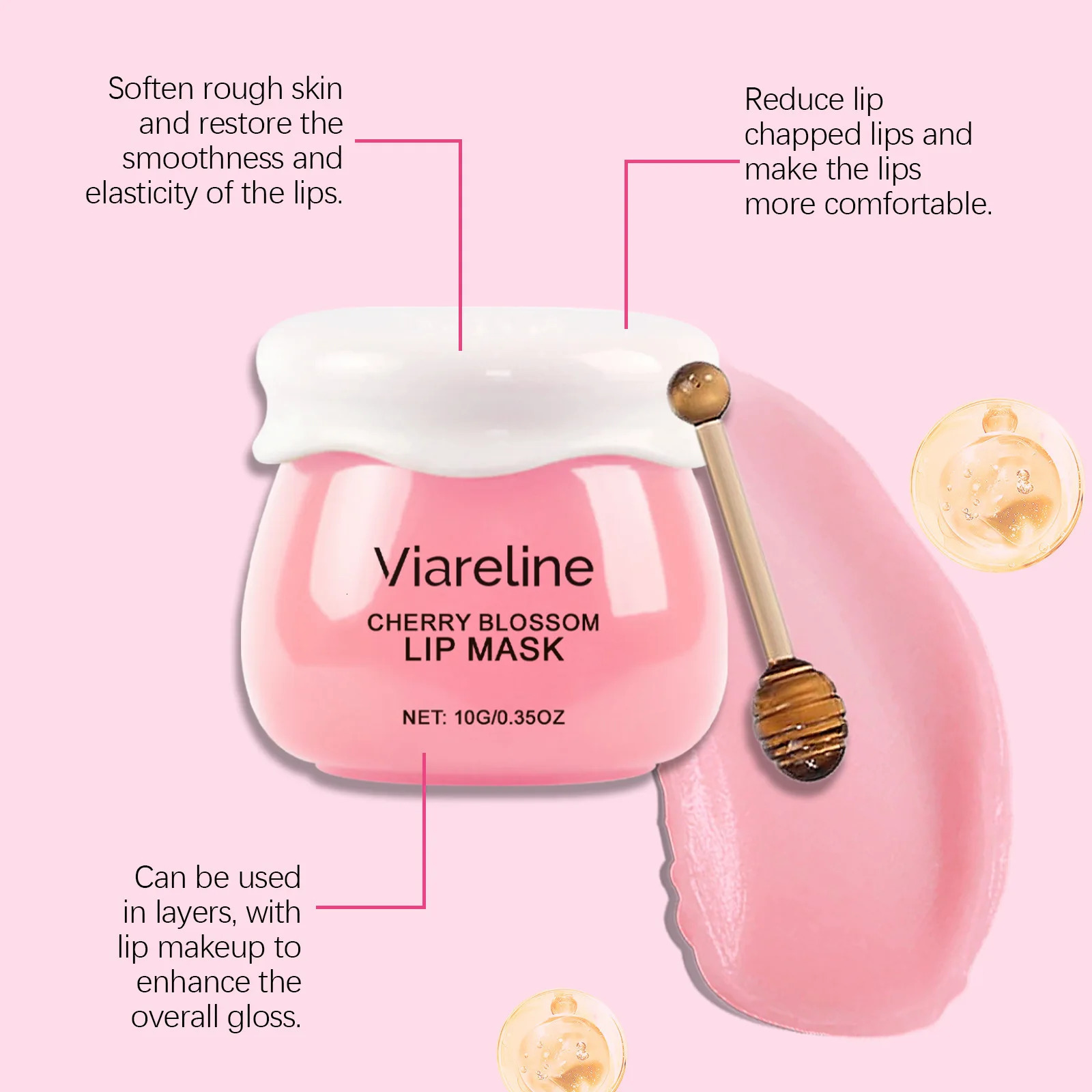 Viareline 10g Cherry Blossom Lip Balm Sleeping Lip Care Brightening Smooth Lip Lines Lasting Moisturizing Plumping Lip Balm 251018