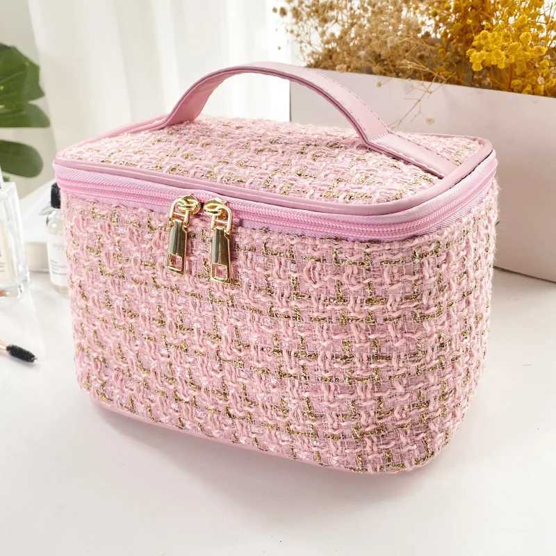 New Korean plaid portable small fragrance makeup bag Large capacity portable toiletry storage bag makeup box travelW251021