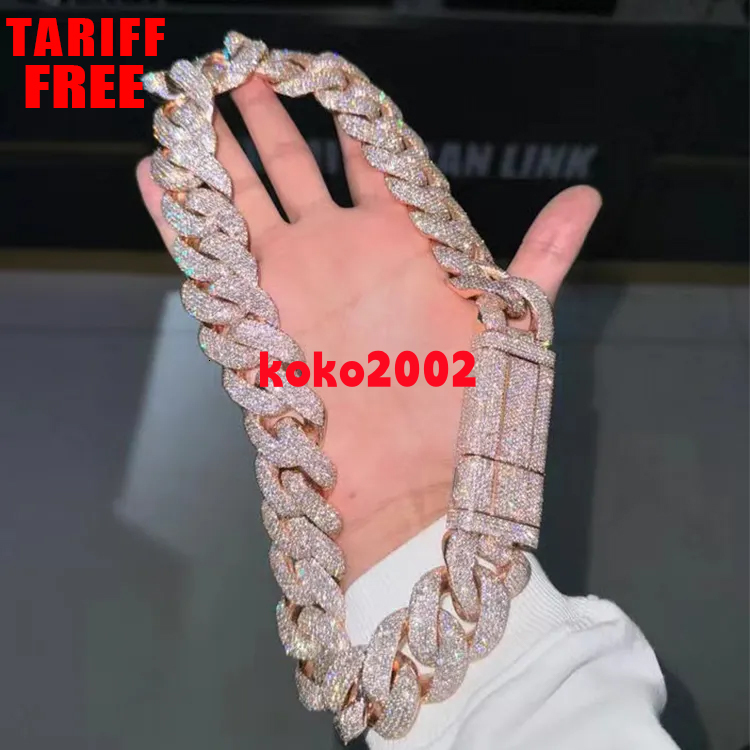 Wholesale VVS Moissanite Iced Chain for Mens 13mm22mm Wide 925 Solid Silver 18k Gold Plated Diamond Rapper Cuban Link Necklace