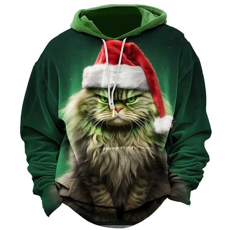 3D Print Christmas Cat Graphic Hoodie Cute Animal Pattern Loose Casual Comfortable Clothes Autumn Winter Harajuku Style Pullover W251021