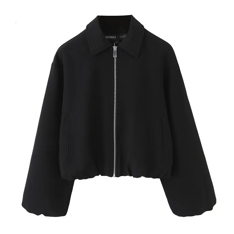 Womens Jacket Fall Solid Color Long Sleeve Zipper Puffy Loose Casual Fashion Simple Versatile Personl 251021