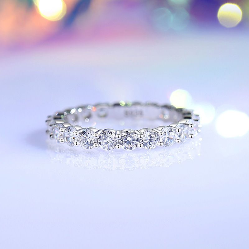 TaiYang New S925 Sterling Silver Full Eternity Band, 8 Hearts & Arrows High Carbon Zirconia Stacking Ring for Women