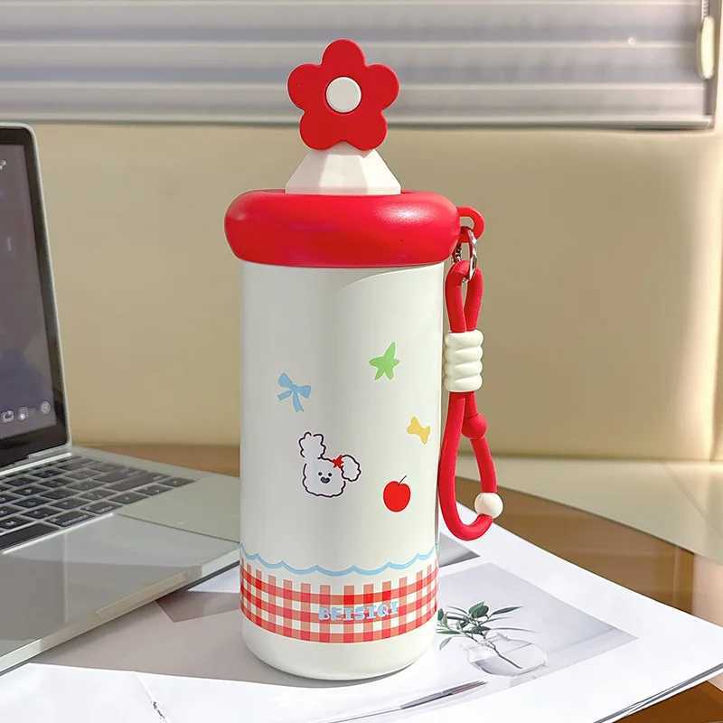 Portable Insated Steel Water Cup for Girls with Straw And Printed Handle HighAesthetic Portable Drinkware Y251021
